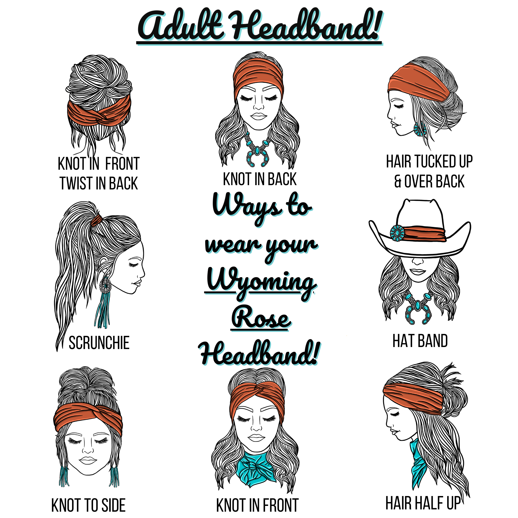 Tooled Leather Black Headband